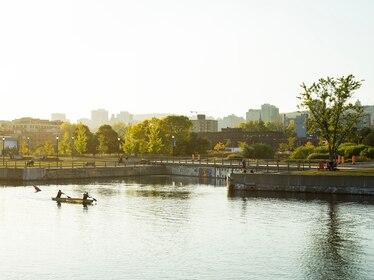 kayakers on the Lachine Canal in Montreal, Canada