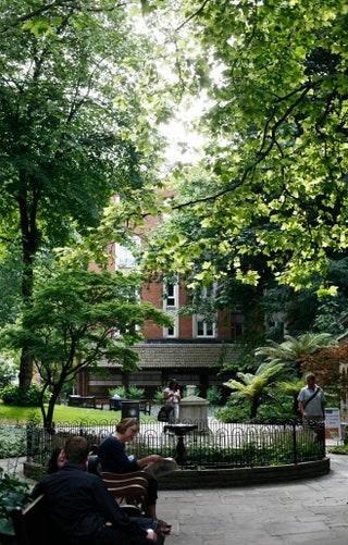 Postman's Park is a secluded spot in a middle of busy central London